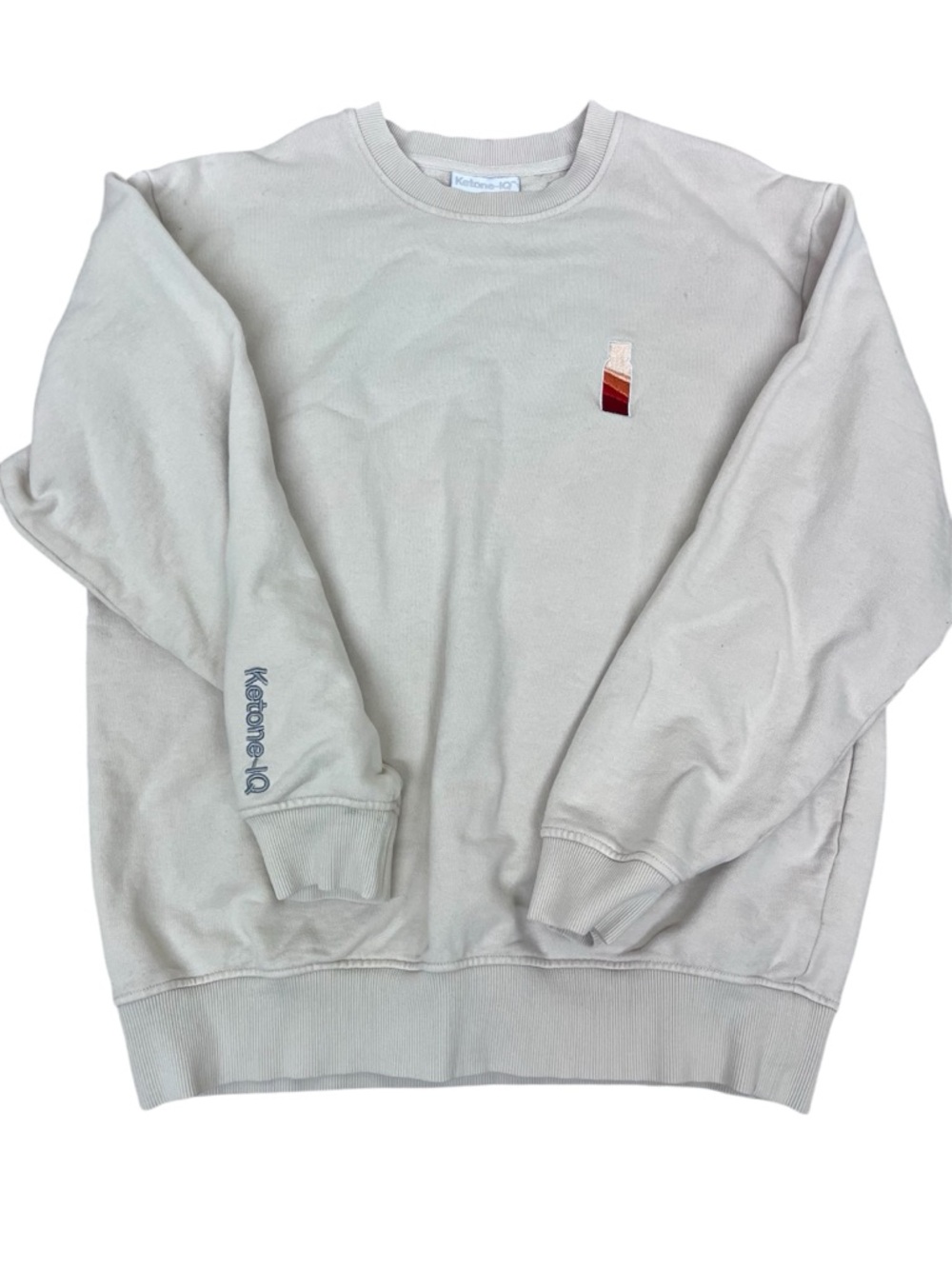 Ketone-IQ Beige Unisex Embroidered Crewneck Sweatshirt Size M